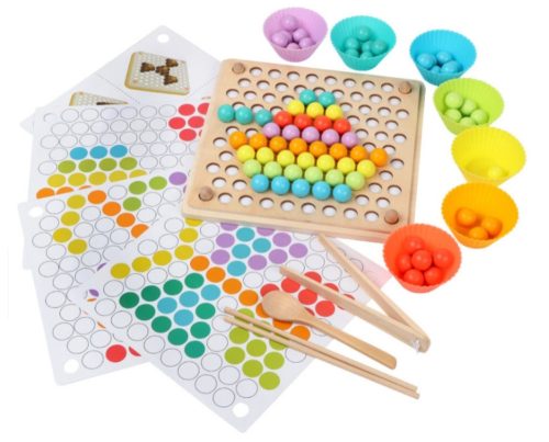 Oktatási montessori gyöngygolyó mozaik puzzle 77 részes
