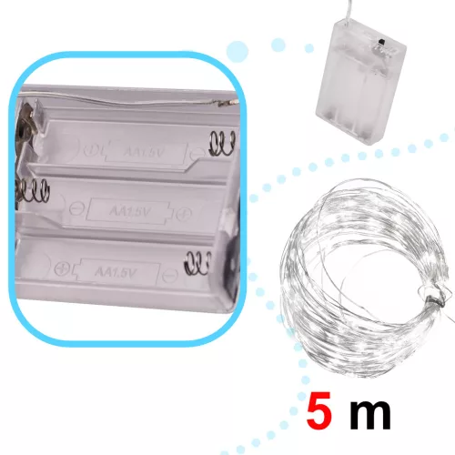 LED dekoratív drótlámpák 5m 50LED hideg fehér