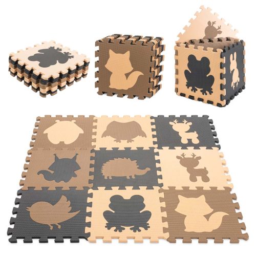 Habszivacs puzzle szőnyeg gyerekeknek 9 részes bézsbarna-fekete 85cm x 85cm x 1cm
