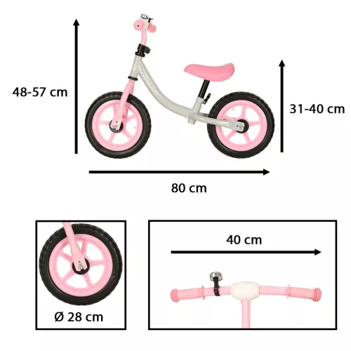 Trike Fix Balance állítható futóbicikli, 80x31-40x48-57cm - rózsaszín