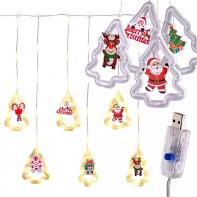   Karácsonyi USB LED fényfüggöny távirányítóval, fenyőfa- 3m