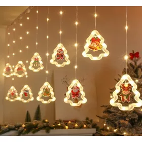   Karácsonyi USB LED fényfüggöny távirányítóval, fenyőfa- 3m