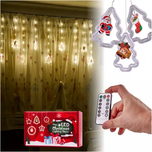 Karácsonyi USB LED fényfüggöny távirányítóval, fenyőfa- 3m