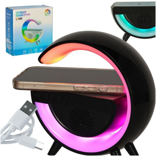 RGB lámpa vezeték nélküli telefontöltővel - fekete