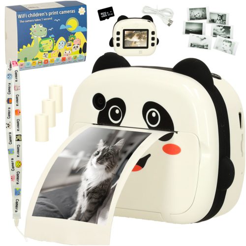 Gyerek digitális fényképezőgép hőpapíros nyomtatóval panda - fehér