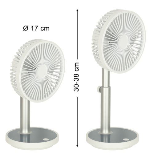 Akkumulátoros asztali ventilátor 17cm - fehér