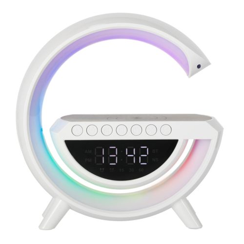 Vezeték nélküli töltős RGB lámpa órával - fehér