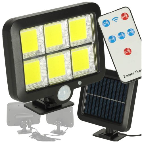 Mozgásérzékelős napelemes LED lámpa kábellel és távirányítóval - 120LED