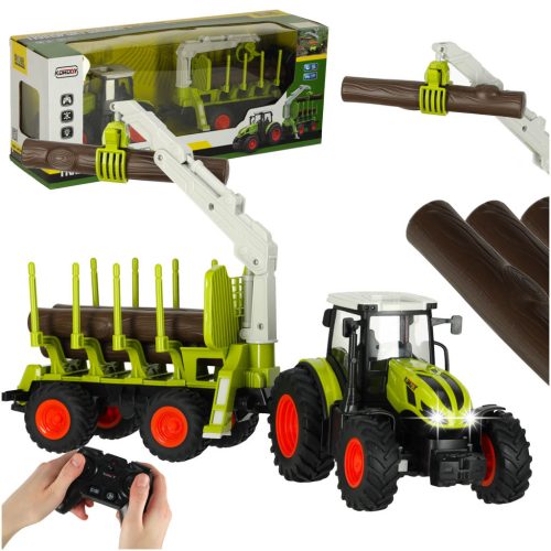 Távirányítós rönkszállító traktor daruval