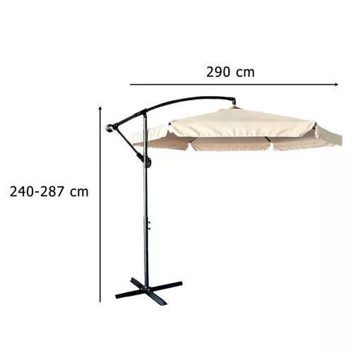 Nagy összecsukható függő kerti napernyő, bézs - 290cm