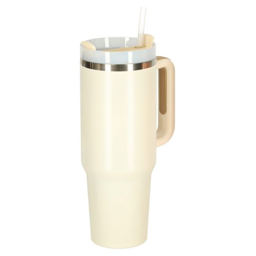 Termoszbögre füllel és szívószállal, krémszínű - 1200ml