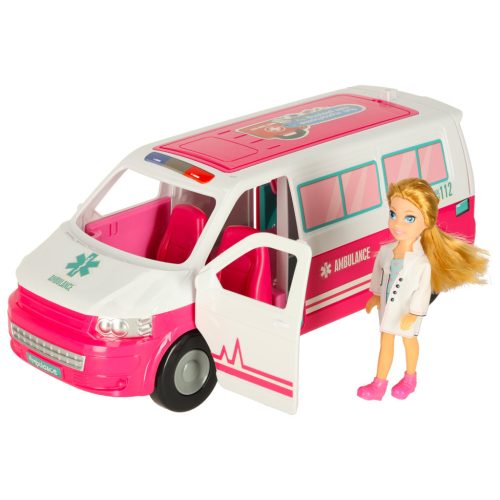 Kihajtható mentőautó játékkészlet babával - 10db
