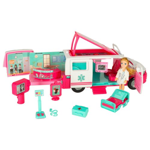 Kihajtható mentőautó játékkészlet babával - 10db