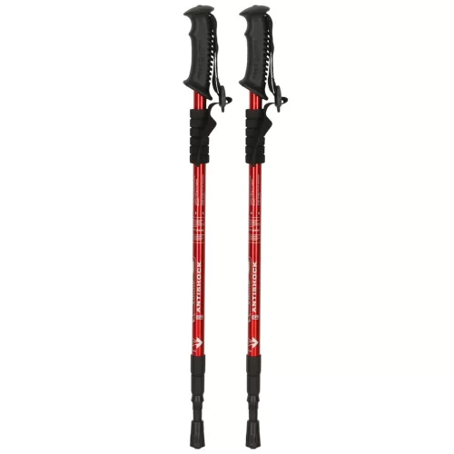 Állítható hosszúságú túrabotok, piros - 65-135cm