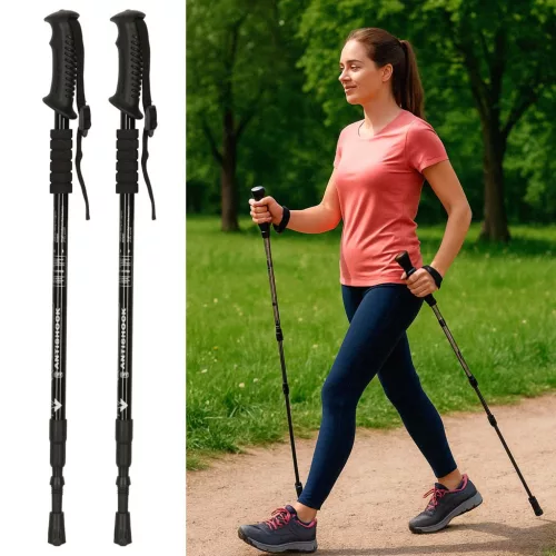Állítható hosszúságú túrabotok, fekete - 65-135cm
