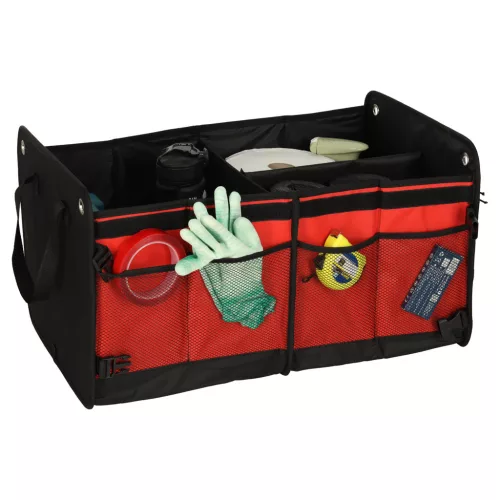 Összecsukható csomagtartó rendszerező hordozó fülekkel 60l, fekete/piros - 32x58x37cm