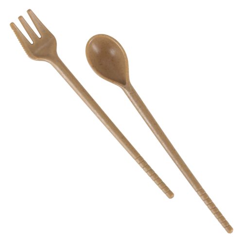 Kétszintes ételdoboz evőeszközökkel, bézs - 750ml