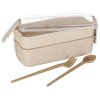 Kétszintes ételdoboz evőeszközökkel, bézs - 750ml