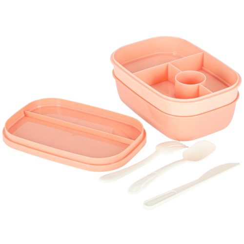 Háromszintes ételdoboz evőeszközökkel, rózsaszín - 1900ml