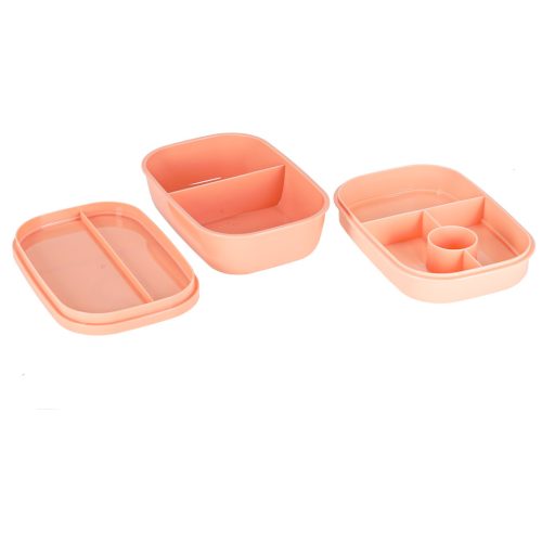 Háromszintes ételdoboz evőeszközökkel, rózsaszín - 1900ml