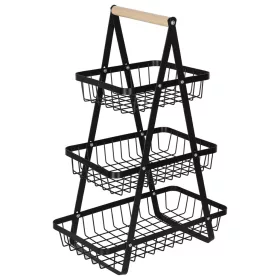 Háromszintes fém gyümölcskosár, fekete - 34x17,5x48cm