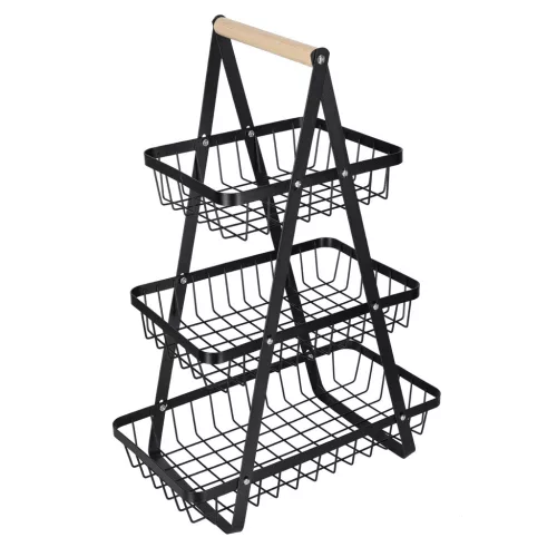 Háromszintes fém gyümölcskosár, fekete - 34x17,5x48cm