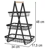 Háromszintes fém gyümölcskosár, fekete - 34x17,5x48cm