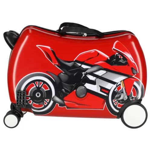 Gyerek ráülős kerekes bőrönd - piros motoros