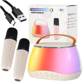   Bluetooth karaoke szett két mikrofonnal és RGB világítással