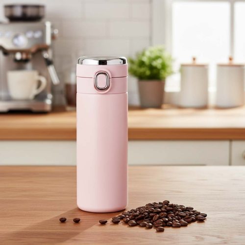 Termoszbögre hőmérséklet jelzővel, rózsaszín - 420ml