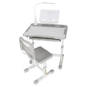 Gyerek íróasztal székkel és lámpával - szürke