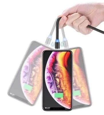 3 az 1-ben mágneses töltőkábel, Lightning/Micro USB/USB-C - 1m