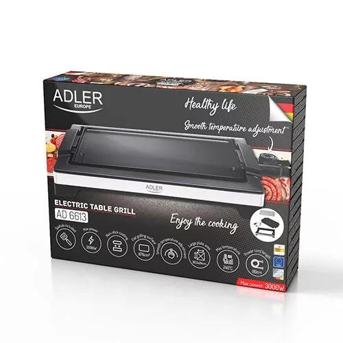 Adler AD 6613 asztali grill - 3000 W, Fekete